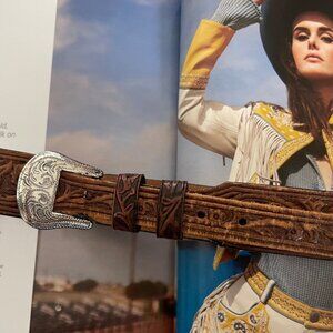 SILVER CREEK Brown Leather Tooled Belt with Silver Hearts is NWOT! Size 30